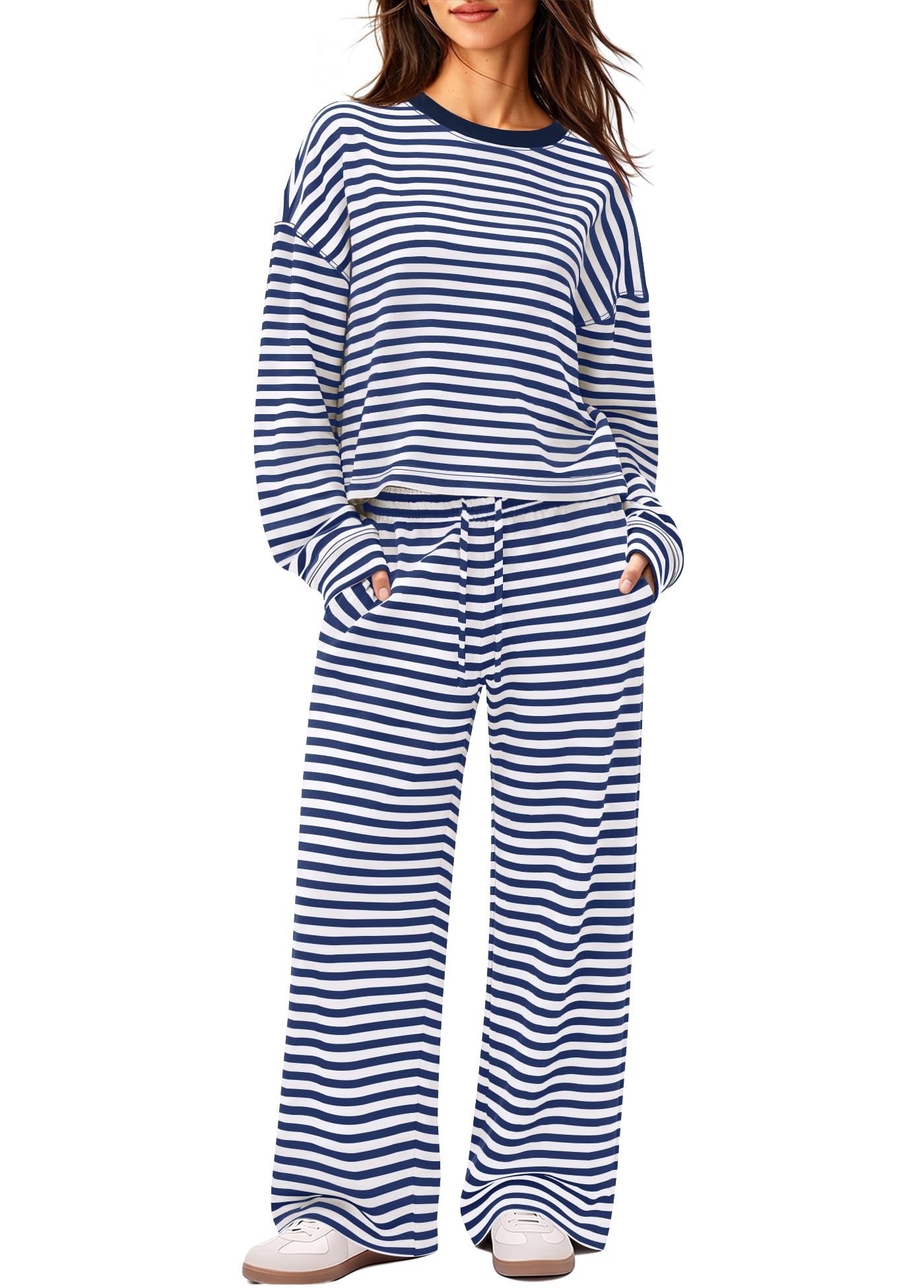 A well-suited punchline featuring Striped Lounge Set 2 Piece — ReachMe Womens Striped Lounge Set 2 Piece Outfit Fall Clothes