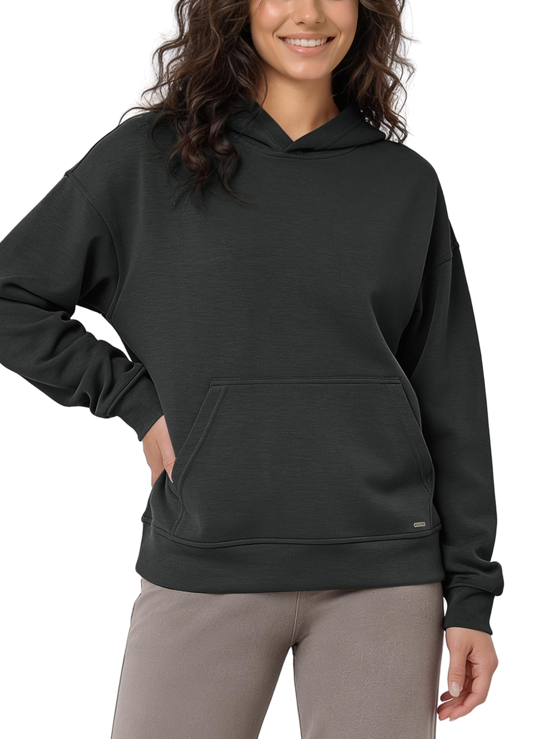 Backseat light on the toggle hems and pup stitches — Ododos Women's Modal Soft Hoodie with Kangaroo Pocket, Long Sleeve Pullover