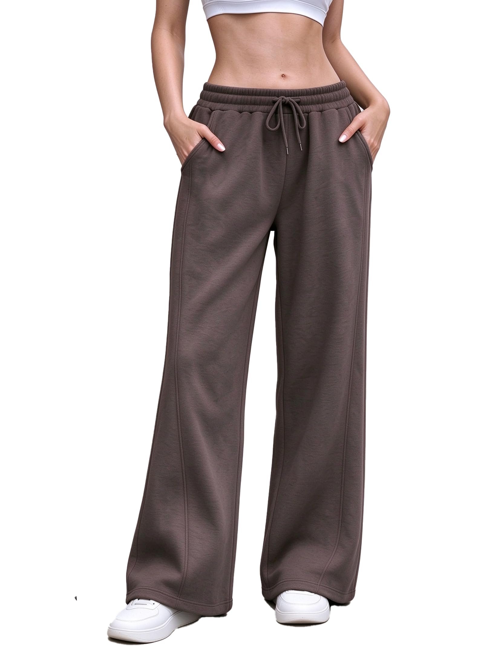 Grey sweats traced by front pintuck seams — Vivoga Women's Sweatpants 2026 Wide Leg Fleece Baggy