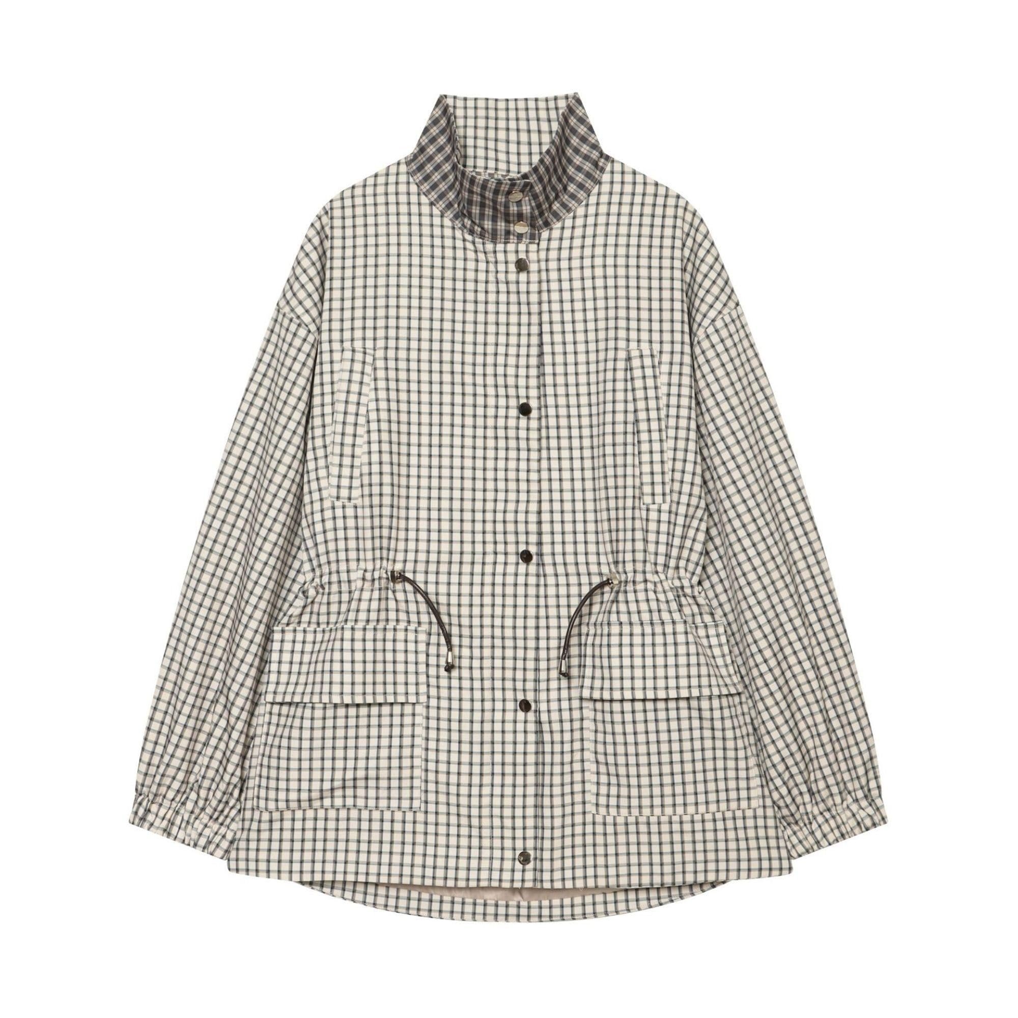 Plaid, denim, and one smug mirror check — FindThy Women’s Classic Plaid Print Jacket Long Sleeve Button Up Gingham Coat