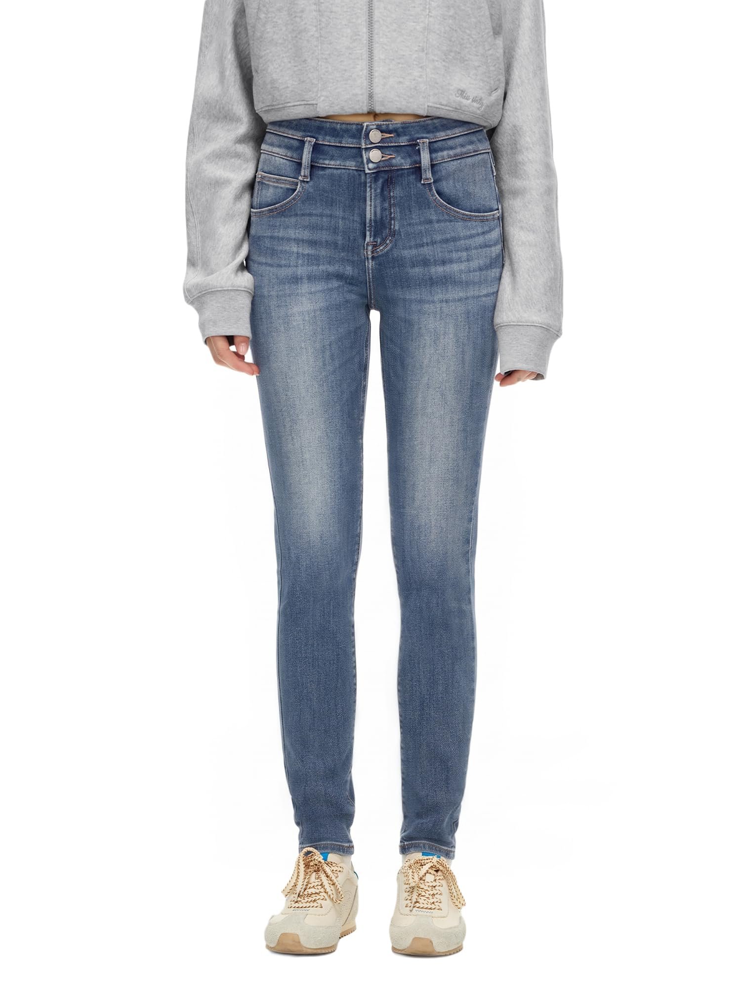 Pleats caught the last of the sun — Miss Sixty Women's Skinny Jeans Cashmere Fleece-lined Stretchy High-waist Jeans